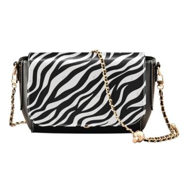 Imagem de GAIGEO Bolsa de ombro azul verde verde flor branca com zíper, bolsas de couro femininas transversais, bolsas de couro para mulheres, Pele de zebra preta e branca, One Size
