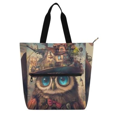 Imagem de GAIGEO Sacola feminina com pintura de coruja caprichosa para trabalho, lona, praia, escola, bolsa fofa para crianças com compartimentos