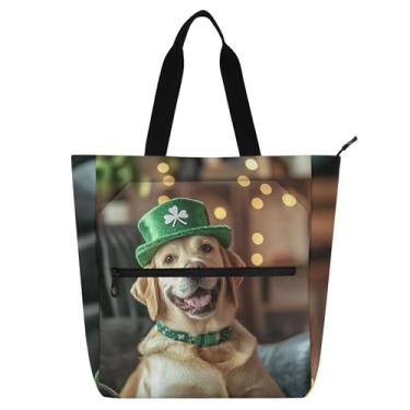 Imagem de Sacola Happy Golden Retriever para crianças e mulheres para amantes de livros escolares reutilizável com zíper impressão artística personalizada