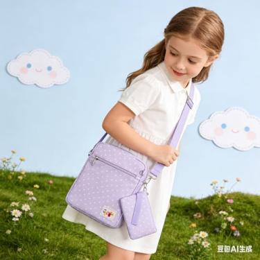 Imagem de Bolsa mensageiro pequena para mulheres, bolsa tiracolo portátil, bolsa de ombro de lona, conjunto de bolsa e carteira, bolinhas roxas