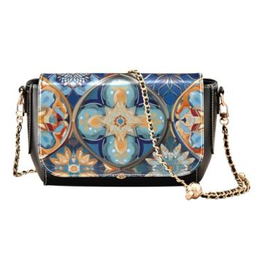 Imagem de Cosmic Tree on Starry Night Sky Bolsa tiracolo de couro com zíper, bolsas femininas de couro, bolsas transversais para mulheres, Mosaico de estilo abstrato colorido - 2, One Size