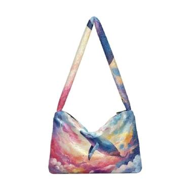 Imagem de Boo Spectre em bolsa de pelúcia preta e branca, bolsa feminina de pelúcia para uso ao ar livre, Fantasy Sea of Clouds and Whale-7, One Size