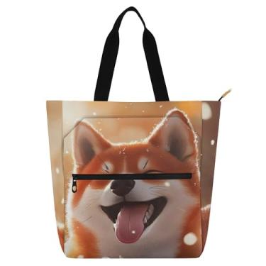 Imagem de GAIGEO Bolsa esportiva Shiba Inu com estampa de inverno para mulheres e crianças, bolsa de livros com zíper, escola, trabalho, viagem