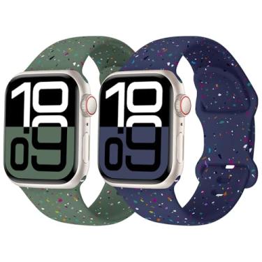 Imagem de Pacote com 2 pulseiras esportivas compatíveis com Apple Watch de 38 mm, 40 mm, 41 mm, 42 mm, 44 mm, 45 mm, 46 mm e 49 mm, adequada para séries 11 10 9 8 7 6 5 4 3 SE, homens e mulheres. (cinza verde