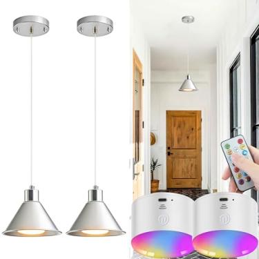 Imagem de SlHYFMO Luz pendente operada por bateria, luzes de teto sem fiação para ilha de cozinha (Níquel)