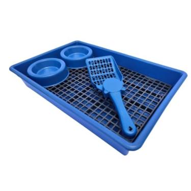 Imagem de Bandeja Sanitária para Coelhos e Porquinho-da-Índia com Grade Plástica Kit Banheiro Higiênico para Roedores(Azul)