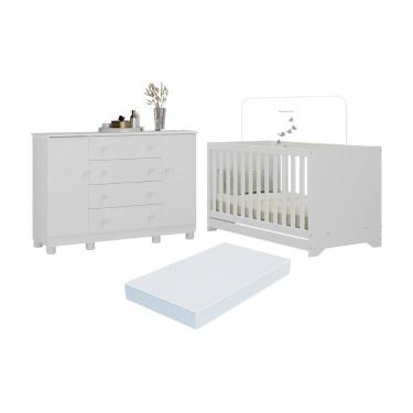 Imagem de Berço Americano 3 em 1 com Colchão Incluso e Cômoda 2 Portas 4 Gavetas Allegra Multimóveis MP4704
