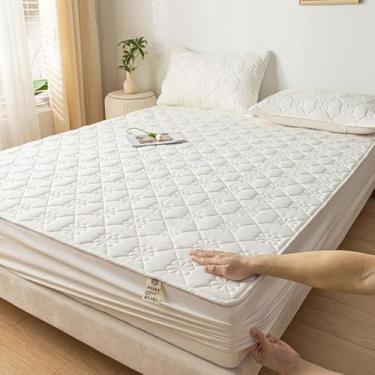 Imagem de Lençol de cama respirável, capa de colchão impermeável, roupa de cama luxuosa, bolso extra profundo, antiderrapante, lavável, bolso profundo, fácil instalação, para estação branca||120 x 200 cm +