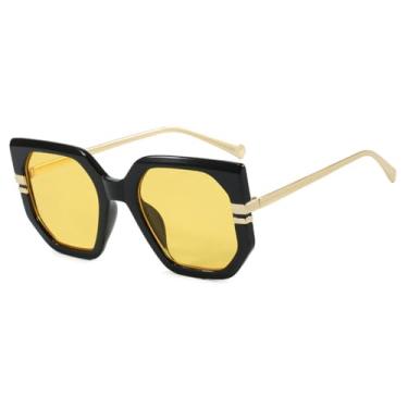 Imagem de Óculos de Sol Femininos e Masculinos com Armação Grande em Metal Degradê e Proteção UV400 para Esportes ao Ar Livre, Corrida e Ciclismo, Cor Amarelo Dourado