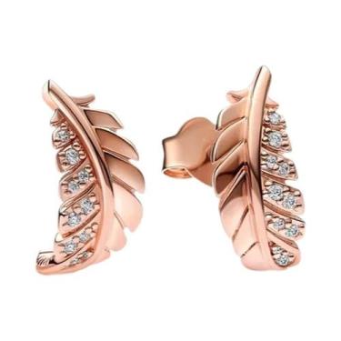 Imagem de Brincos De Coração Em Ouro Rosa Com Floco De Neve De Inverno Em Prata 