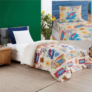 Imagem de Coordenado Edredom e Lençol Diverkids Solteiro 4 Peças - Dinossauro