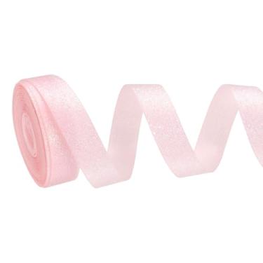 Imagem de PATIKIL Rolo de fita de glitter metálico, rolos de tecido de embrulho de presente de borda única para artesanato, buquê de casamento, festa de casamento, decoração de Natal, rosa claro