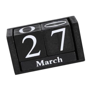 Imagem de Calendário de madeira vintage para desktop bloco exibição mês e data perpétuo reutilizável prático elegante decoração casa escritório presente