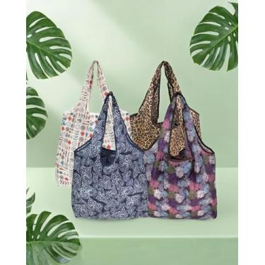Imagem de Pacote com 4 sacos de compras leves e dobráveis, sacolas de compras reutilizáveis, reciclagem de viagem para compras à prova d'água LCC1148-03