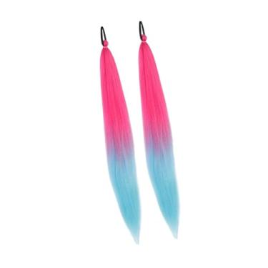 Imagem de FashionCha 2 peças de extensão de cabelo rabo de cavalo, rabo de cavalo longo, liso e macio com cordão elástico para maquiagem de Halloween e brincadeiras de faz, Rosa Azul