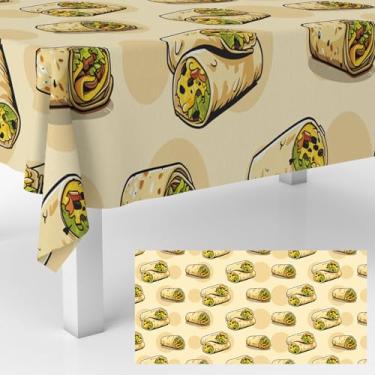 Imagem de GZBJMYGS Toalha de mesa de taco, Burrito, mexicano, taco, quesadilla, impressão, decoração, impermeável, para chá de bebê, festa de aniversário, jantar, banquete, taco, festa, piquenique, decorações