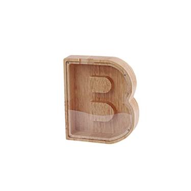 Imagem de Porco Dinheiro com Letras em Inglês de Bambu Madeira Presente Pote Economia Caixa Armazenamento Moedas Ornamentos Mesa Quarto