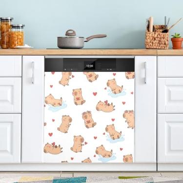 Imagem de ATTX Capa magnética para lava-louças capivaras dos namorados | Adesivo decorativo de eletrodomésticos de 58,4 cm x 66 cm para armários domésticos e eletrodomésticos #385