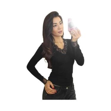 Imagem de Blusa Feminina De Cor Sólida Com Decote Em V E Detalhes Em Renda, Top 
