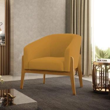 Imagem de Poltrona Sala Decorativa Stella Base De Madeira Veludo Mostarda D03 - 