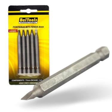 Imagem de Kit 5 Ponta Bit Fenda CV 75mm x 1/4 x 4,0mm Beltools