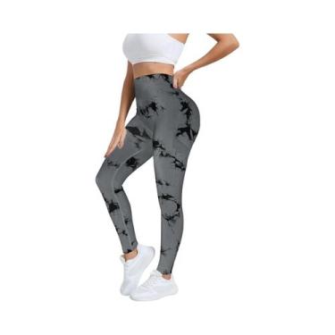 Imagem de Calças De Yoga Femininas De Cintura Alta Com Estampa Tie-Dye, Leggings