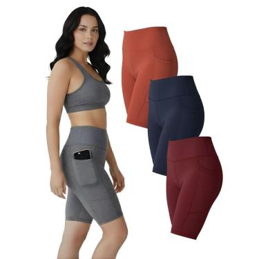 Imagem de Kit 3 Bermudas Fitness Feminina Bolso Lateral Cores Sortidas-Feminino