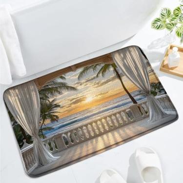 Imagem de Tapete de banho Ocean Beach Sunset Tropical Palm Tree Coastal Hawaii Sea Waves Seascape Sunrise Nature Scenery, 17,7 x 29,5 pol