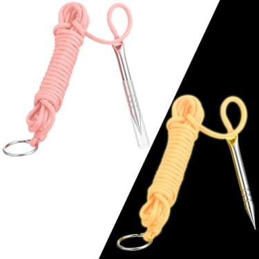 Imagem de Soulchen 2 peças 3,5 m 250 kg Paracord brilha no escuro suporte de pesca com espiga de peixe de aço inoxidável e anel dividido de 2,5 cm (rosa, brilho em laranja)