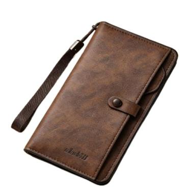 Imagem de Carteira universal casual marrom escuro com encaixe longo, cor sólida, sensação de couro legítimo, design longo casual marrom escuro com encaixe, cor sólida, sensação de couro, leve