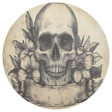 Imagem de xigua Jogo americano redondo de esqueleto engraçado de Halloween, conjunto de 4, tapete de mesa redondo antiderrapante resistente ao calor, tapetes de mesa de 48 cm para decoração de cozinha, jantar e
