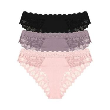 Imagem de Calcinhas De Renda Floral De Cintura Baixa FINETOO 3 Peças Sexy Invisí