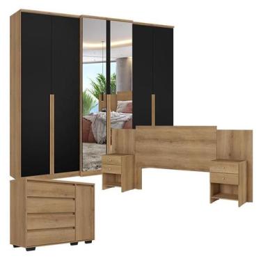 Imagem de Guarda Roupa Casal Valência 6 Portas Full Glass Capuccino Preto com Cô