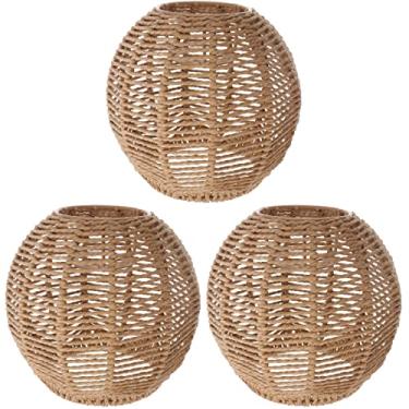 Imagem de Abajur pendente de vime de 3 peças, abajur de cesta de vime, abajur tecido, abajur de vime para casa, restaurante, café, decoração de casa de chá, 5,89" L x 5,51" A