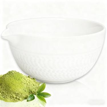 Imagem de Zivosely Tigela Matcha com Bico, Tigela de Chá Matcha de Cerâmica Tradicional Chawan Cerimonial Japonês para Bater Mistura e Uso Diário, 500 ml, Branco