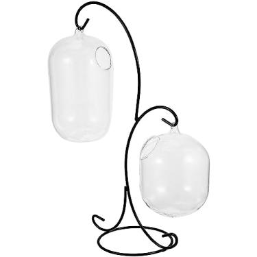Imagem de Mesa de vidro suspensa aquário tanque mini mesa aquário betta aquário transparente casas de peixes com suporte de ferro vaso de plantio de água para decoração de casa de escritório A (Color : As Show