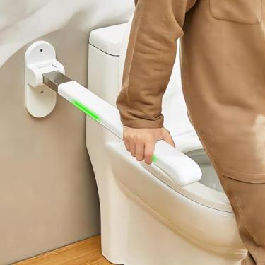 Imagem de Barras antiderrapantes dobráveis para deficientes, trilho de segurança montado na parede, trilhos de segurança para vaso sanitário com indicadores, barra de apoio de vaso sanitário para idosos