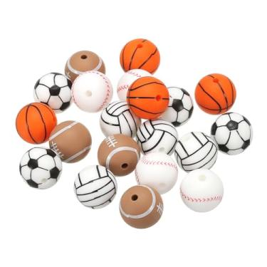 Imagem de Generic Contas de bola esportiva, 20 peças de contas esportivas de silicone de 12 mm basquete futebol beisebol vôlei contas soltas para colar de pulseira DIY, multicolorido