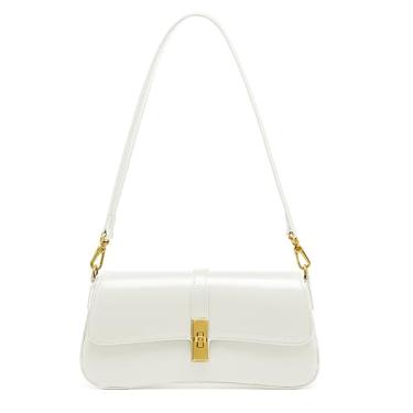 Imagem de Zecmos Bolsas de ombro femininas de couro, bolsa tiracolo pequena, bolsa clutch de couro genuíno, Branco, Bolsa de ombro de couro