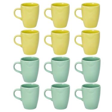 Imagem de Kit de 12 Canecas de Porcelana Premium – 230ml Resistentes Elegantes, Ideal para Café, Chá, Chocolate e Casa (Amarela e Verde)
