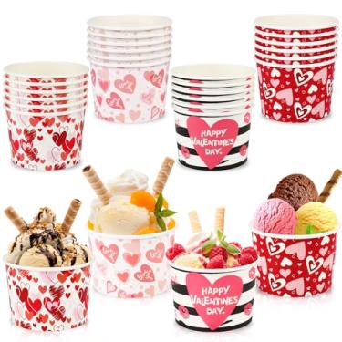 Imagem de HOWAF 24 peças de suprimentos de festa do dia dos namorados tigelas de sorvete, dia dos namorados copos de lanche descartáveis para Sundae comida quente ou fria feliz dia dos namorados copo de festa