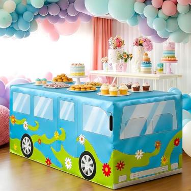 Imagem de Toalhas de mesa misteriosas de carro de 1,8 m, decoração de ônibus misterioso, hippie, hippie, toalhas de mesa de ônibus, à prova d'água, margarida, tecido de carro, toalha de mesa retangular de