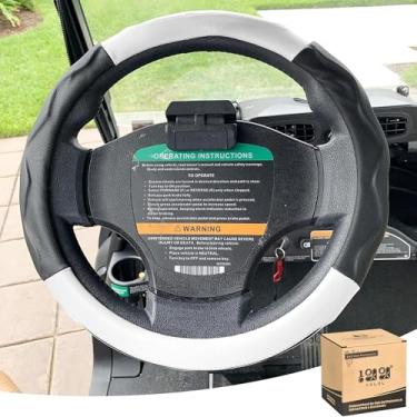Imagem de 10L0L Capa de volante para carrinho de golfe de 35,5 cm para modelos Club Car DS Precedent e Yamaha, materiais de couro de borracha respirável, boa textura e aparência agradável (cor preto branco)