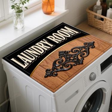 Imagem de GLOBLELAND Tapete vintage para lavadora de lavanderia e secadora, tapete de cobertura contra poeira de 59,9 x 49,8 cm, protetor superior para máquina de lavar e secar roupa antiderrapante para