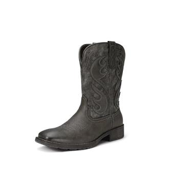 Imagem de TruVeld Botas masculinas estilo caubói com bico quadrado, botas estilo caubói retrô, Cinza, 45