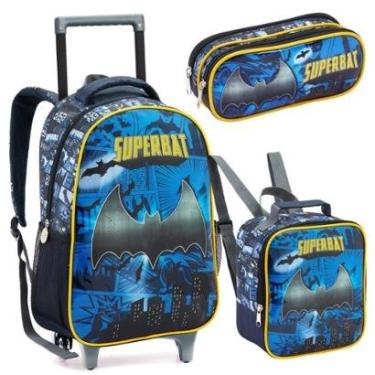 Imagem de Kit Mochila Rodinha Lancheira Estojo Infantil Escolar Menino Batman Morcego Seanite-Mas...