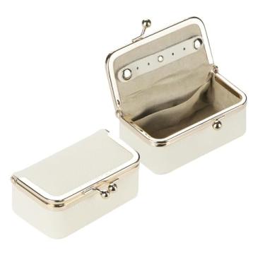 Imagem de Royal Bagger Caixa de joias de couro de vaca genuíno, mini estojo para anéis, colares e brincos, porta-moedas Kiss Lock para mulheres 3203 (branco 1)