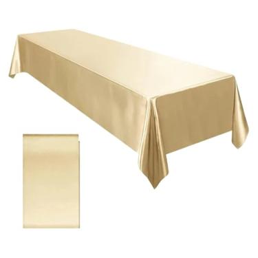 Imagem de Toalha de mesa retangular de cetim de casamento brilhante e lisa para decoração de mesa de jantar de casamento, banquete, aniversário (champanhe, 2 peças)