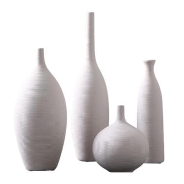 Imagem de KEG801302 Conjunto de 4 vasos para flores vintage branco simples embrião vaso de cerâmica sala de estar decoração de mesa vaso decorativo para casa