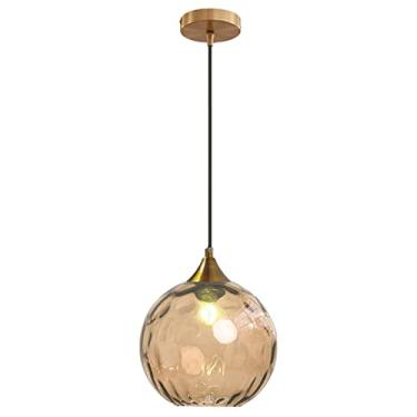 Imagem de Luminária pendente com cúpula de vidro martelado ondulado | Globo de 7,8 polegadas com altura ajustável | Lustre moderno com design esférico para sala de estar, cozinha e ilha (1 chama) (âmb